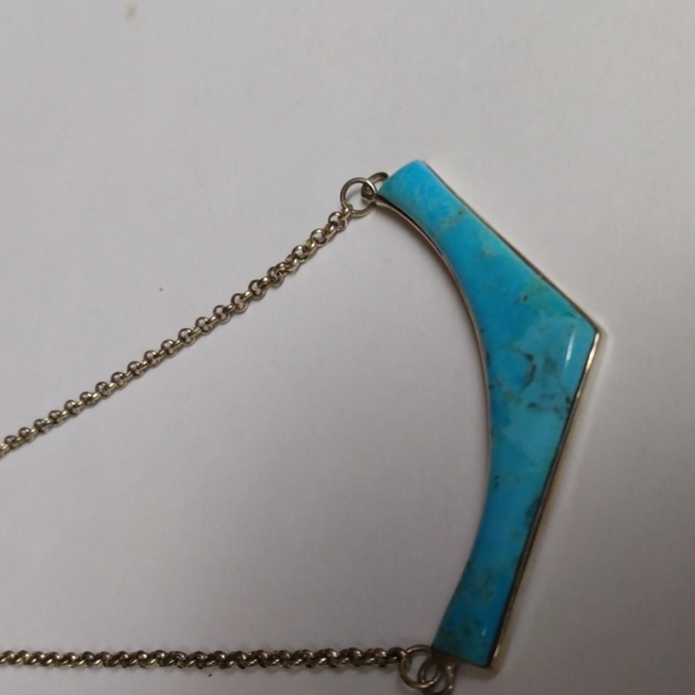 Kingman Turquoise V-Shape Bar Necklace - Blue - Picture 3 of 3